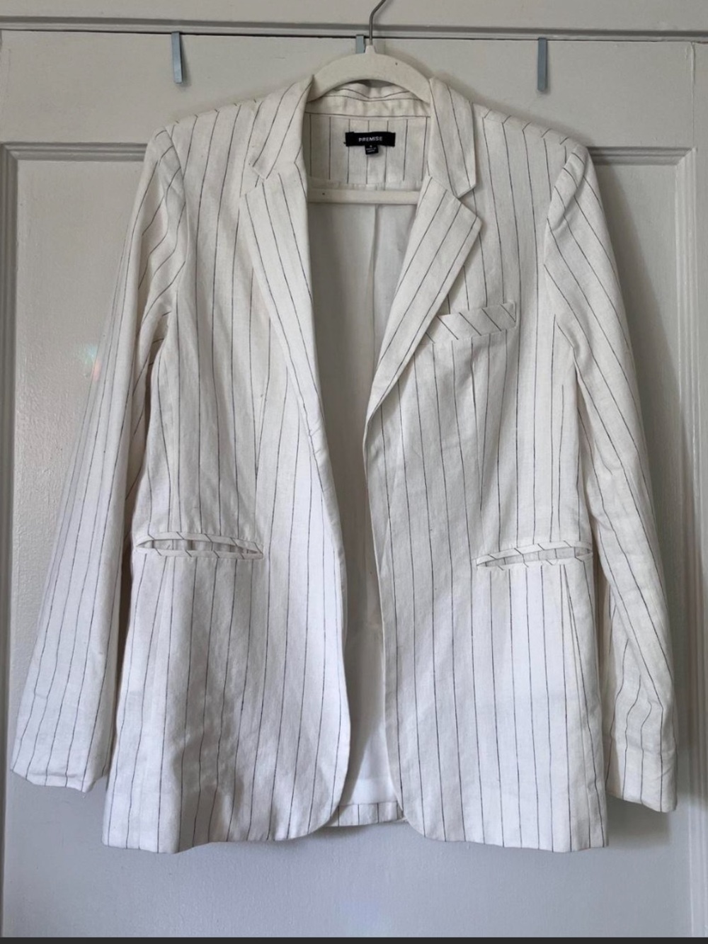 Premise White Pinstripe Linen Blazer - Tailored Notch Lapel Jacket